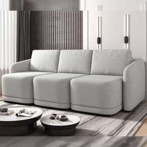 Sofá Cama Modulado Retrátil E Reclinável Decorativo Varsóvia 306cm Linho Cinza G33 - Gran Belo