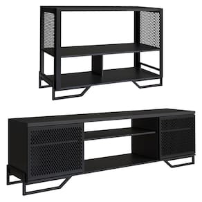Rack 180 Cm 2 Pt Aparador 130 Cm Industrial 27x21 Preto Pp Preto