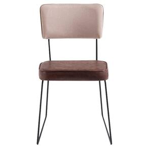 Cadeira Decorativa Pes Preto F53x1 Corano Marrom Linho Bege Dmobiliario Marrom Bege