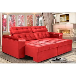 Sofá Retrátil E Reclinavel New Austrália 2,52 Mts Tecido Suede Vermelho - Cama Inbox