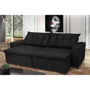 Sofá Montenegro 2,62 Mts Retrátil, Reclinável Com Molas E 2 Almofadas Lombar Tecido Suede Preto
