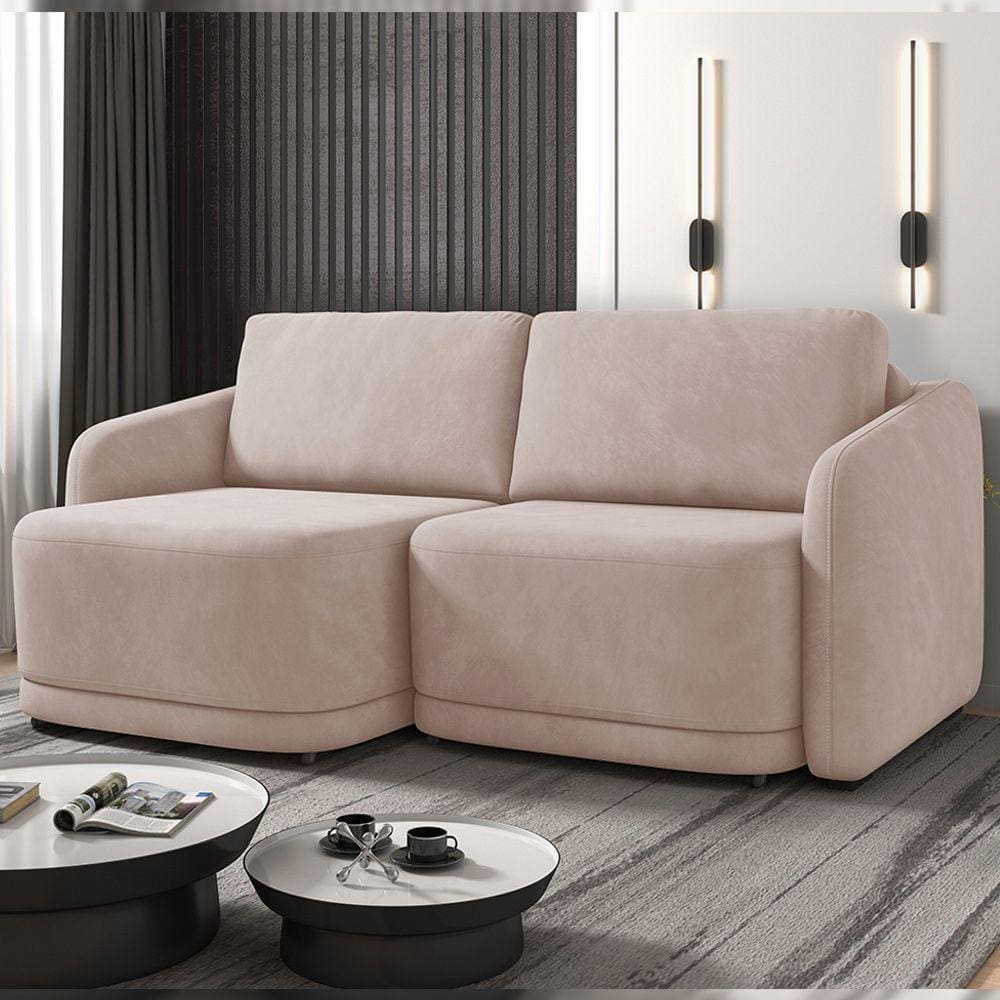 Sofá Cama Modulado Retrátil E Reclinável Decorativo Varsóvia 216cm Veludo Rosê G33 - Gran Belo