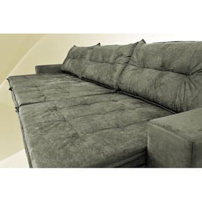 Sofá Austrália 3,82 Mts Retrátil, Reclinável Com Molas E Pillow No Assento Tecido Suede Cinza
