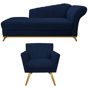 Kit Diva Recamier Vanessa 185cm Lado Esquerdo E 01 Poltrona Laura Suede Cor Azul Marinho