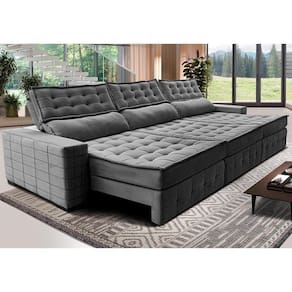Sofá Retrátil E Reclinável 3,85M Cama Inbox Big Puffer Com SoftgelD40 Velupluma Cinza