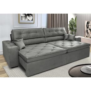 Sofá Retrátil E Reclinável 3,12m Com Molas Cama Inbox Estilo Suede Velusoft Cinza