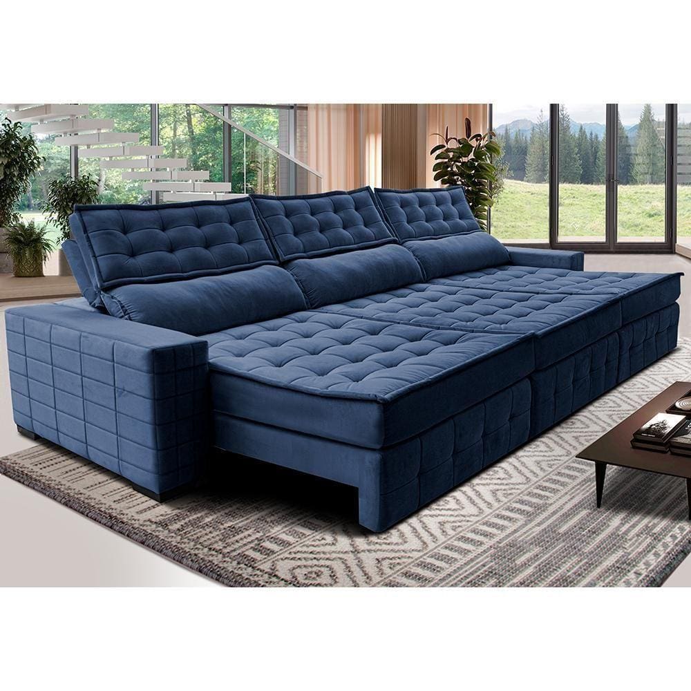 Sofá Retrátil E Reclinável 3,85M Cama Inbox Big Puffer Com SoftgelD40 Velupluma Azul
