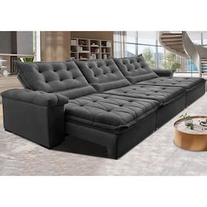 Sofá Retrátil E Reclinável 3,85M Cama Inbox Big Fresh Com SoftgelD40 Velupluma Cinza