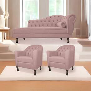 Kit Diva Recamier Diana 185Cm Lado Esquerdo E 02 Poltronas Julia Linho - Doce Sonho Móveis Rosê