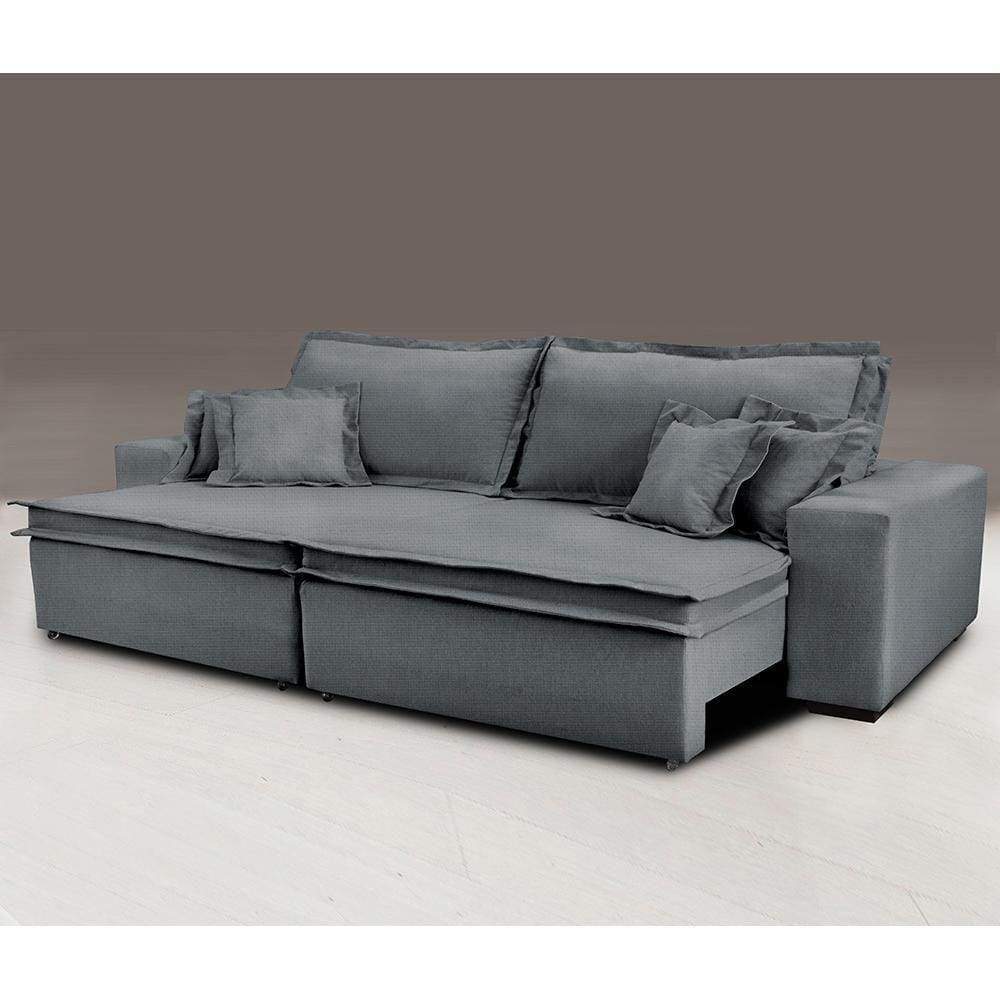 Sofa Retrátil E Reclinável Com Molas Cama Inbox Premium 2,92m Tecido Em Linho Cinza Escuro