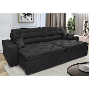 Sofá Retrátil E Reclinável 3,12m Com Molas Cama Inbox Estilo Suede Velusoft Preto