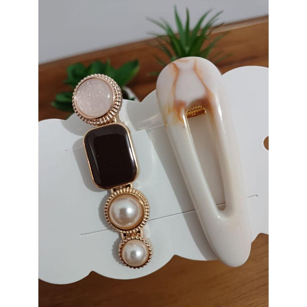 Presilhas de pérolas e marrom estampado PRZ13