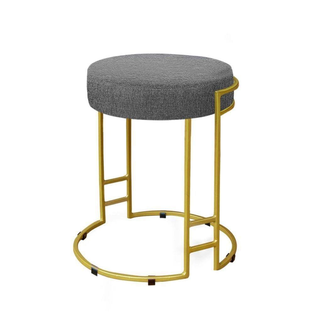 Puff Decorativo Sarah Sala E Recepção Metal Dourado Linho