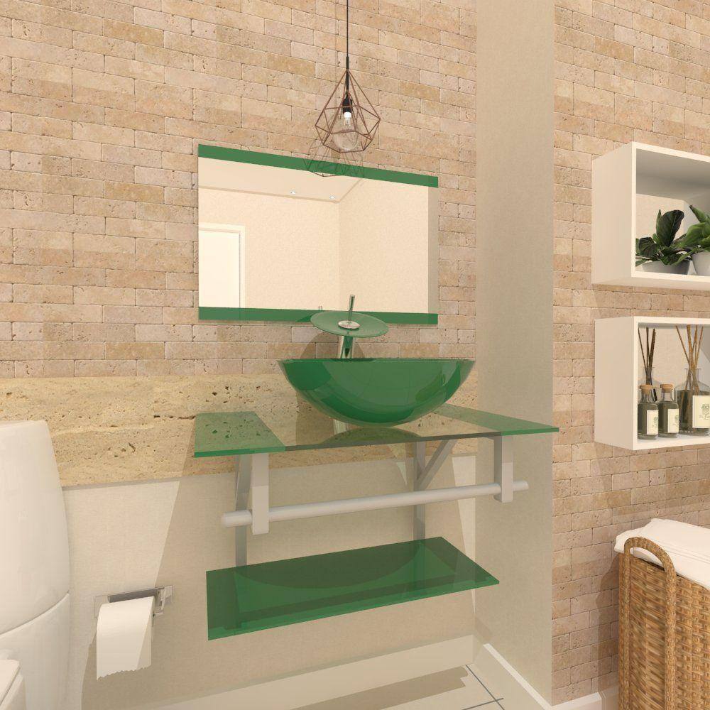 Gabinete De Vidro 80cm Ac Cuba Redonda Verde