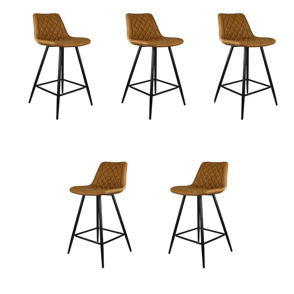 Kit 5 Banquetas Decorativas Magé Pu Matelassê C/apoio Para Os Pés Base Em Aço Marrom G56 - Gran Belo