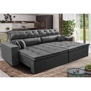 Sofá Retrátil E Reclinável 2,92m Luxos Cama Inbox Velusoft Cinza