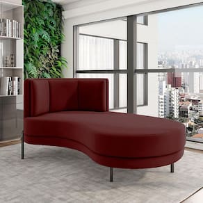Sofá Chaise Lado Direito Downey Sala De Estar Veludo Vermelho G15 - Gran Belo
