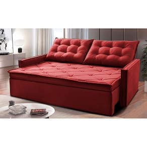 Sofá Sem Caixa Retrátil E Reclinável 1,85m Cama Inbox Studio Suede Velusoft Vermelho