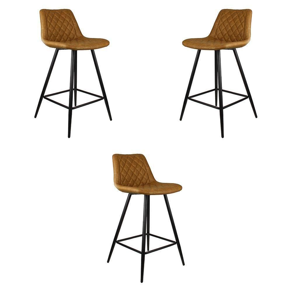 Kit 3 Banquetas Decorativas Magé Pu Matelassê C/apoio Para Os Pés Base Em Aço Marrom G56 - Gran Belo