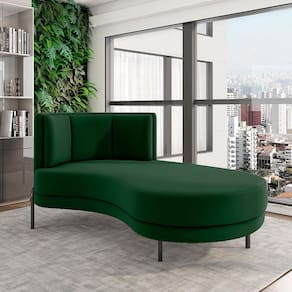 Sofá Chaise Lado Direito Downey Sala De Estar Veludo Verde G15 - Gran Belo