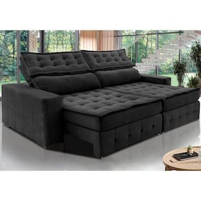 Sofá Retrátil E Reclinável 2,55M Cama Inbox Big Puffer Com SoftgelD40 Velupluma Preto