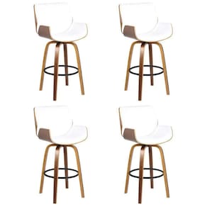 Kit 4 Banquetas Alta Giratória Com Encosto Base Madeira Argo R02 Sintético Branco - Mpozenato