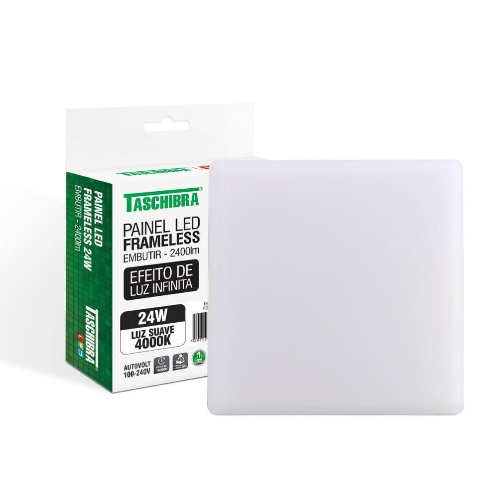 Painel De Led Taschibra Frameless Quadrado Embutir 24w Bivolt 4000k Luz Neutra