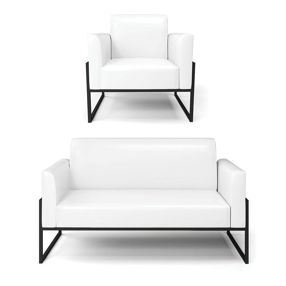 Sofá Namoradeira Com Poltrona Base Industrial Alta Preto Marisa Corano D03 - D\`rossi Cor Branco