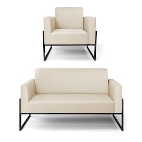 Sofá Namoradeira Com Poltrona Base Industrial Alta Preto Marisa Corino Bege D03 - D\`rossi