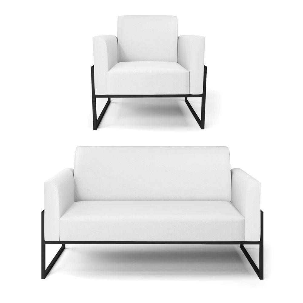 Sofá Namoradeira Com Poltrona Base Industrial Alta Preto Marisa Corino D03 - D\`rossi Cor Branco