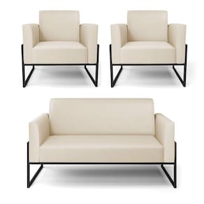 Sofá Namoradeira Com 2 Poltronas Base Industrial Alta Preto Marisa Corino D03 - D\`rossi Cor Bege