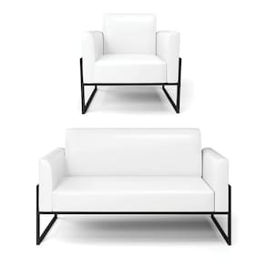 Sofá Namoradeira Com Poltrona Base Industrial Alta Preto Marisa Corano Branco D03 - D\`rossi
