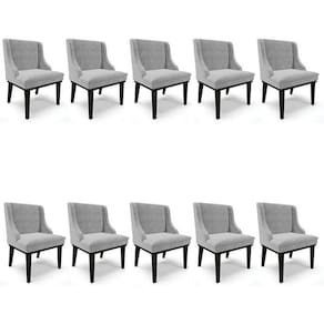 Kit 10 Cadeiras Estofadas Para Sala De Jantar Base Fixa De Madeira Preto Lia Suede Cinza - Ibiza
