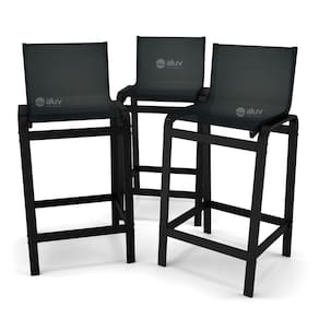 Kit 3 Banquetas Alta Bancada Alumínio Preto Tela Preto