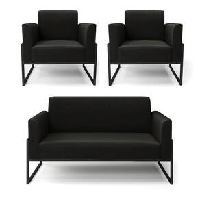 Sofá Namoradeira Com 2 Poltronas Base Industrial Alta Preto Marisa Suede D03 - D\`rossi Cor Preto