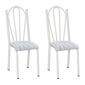 Kit 2 Cadeiras De Cozinha Alasca Estampado Linho Pés De Ferro Branco - Pallazio