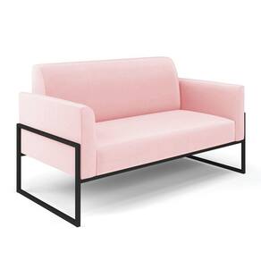 Sofá Namoradeira Base Industrial Alta Preto Marisa Suede Rosa Bebê D03 - D\`rossi