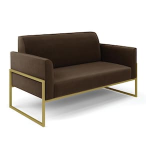 Sofá Namoradeira Base Industrial Alta Dourado Marisa Suede Marrom D03 - D\`rossi
