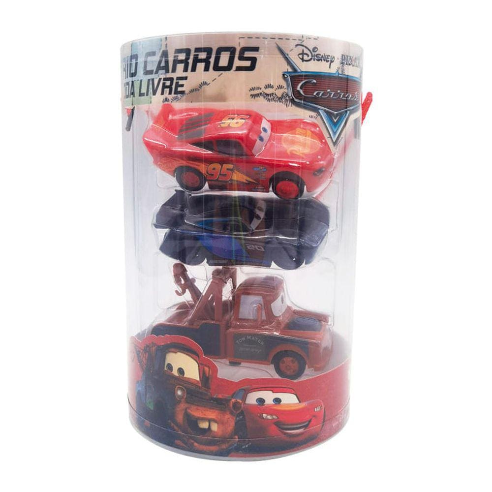 Kit Com 3 Veiculos Roda Livre Tubo Carros Disney  6Pc Ssse