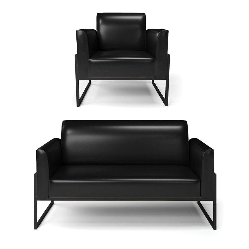 Sofá Namoradeira Com Poltrona Base Industrial Alta Preto Marisa Corano D03 - D\`rossi Cor Preto