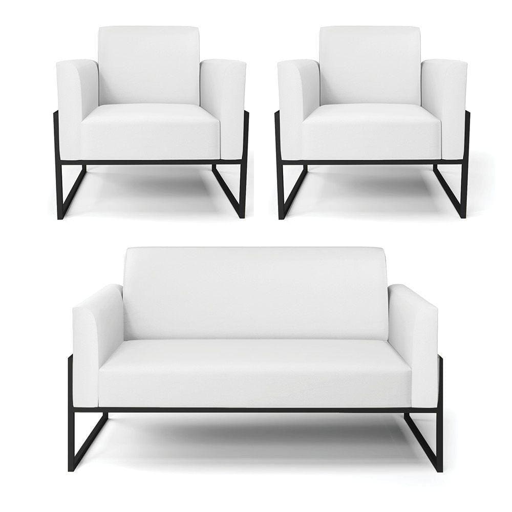 Sofá Namoradeira Com 2 Poltronas Base Industrial Alta Preto Marisa Corino D03 - D\`rossi Cor Branco