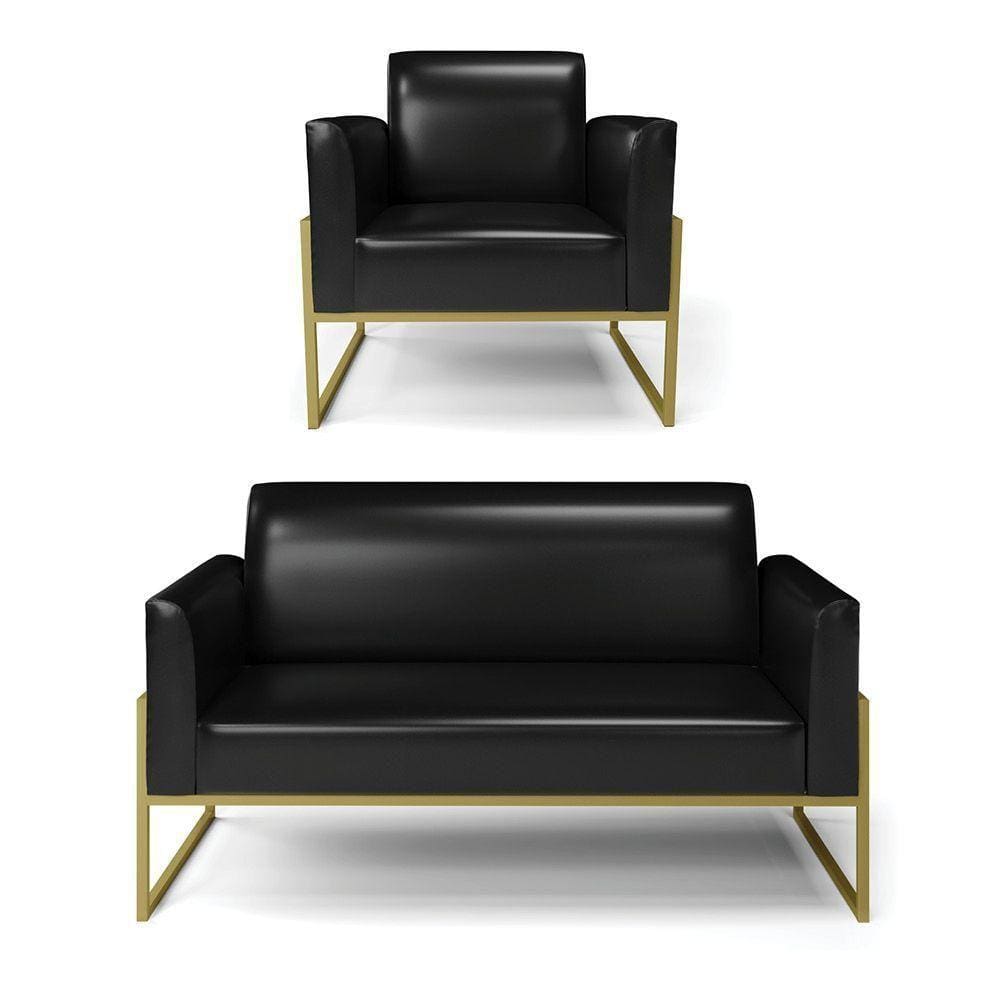 Sofá Namoradeira Com Poltrona Base Industrial Alta Dourado Marisa Corano Preto D03 - D\`rossi