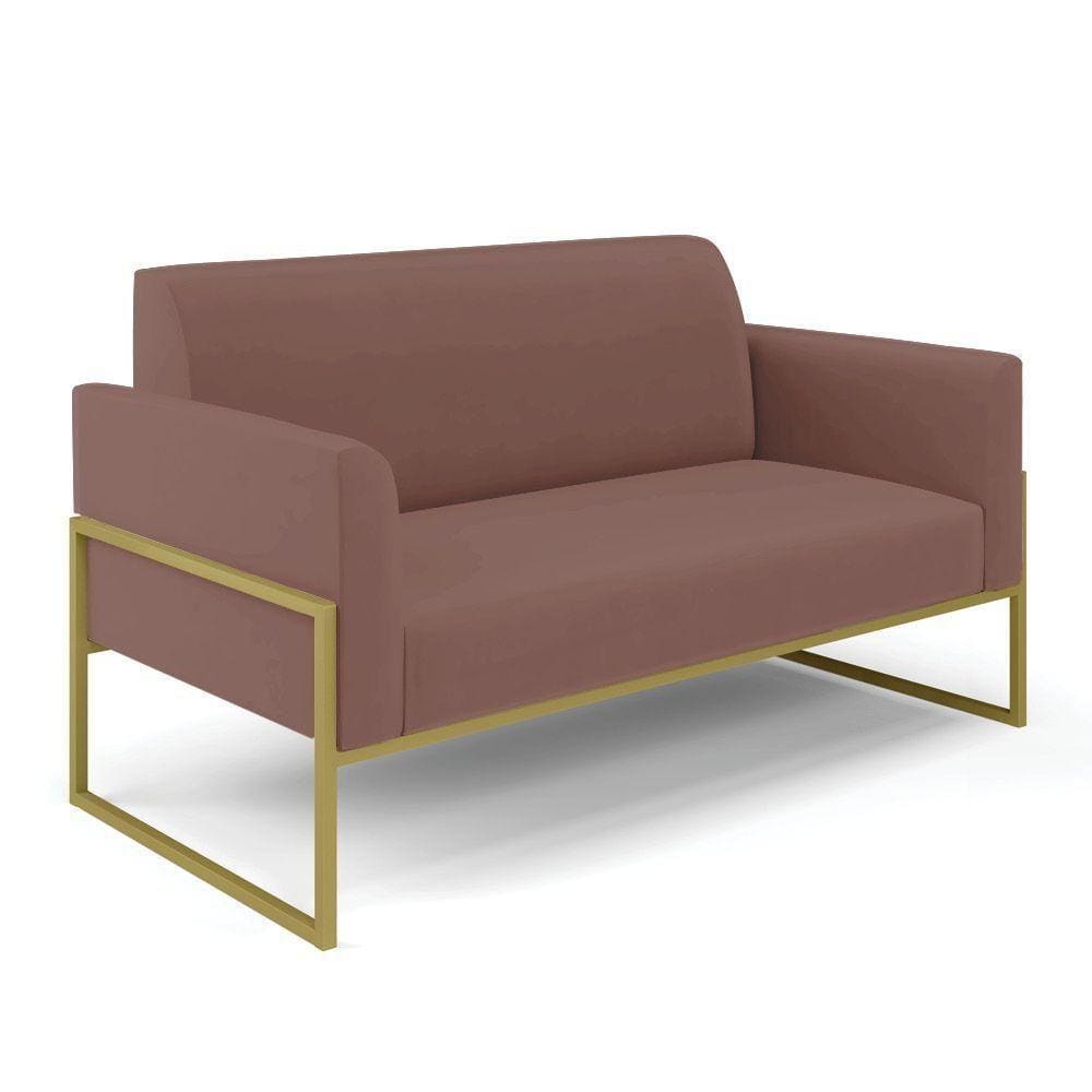 Sofá Namoradeira Base Industrial Alta Dourado Marisa Veludo Rosê D03 - D\`rossi