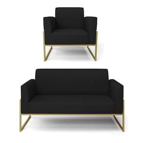 Sofá Namoradeira Com Poltrona Base Industrial Alta Dourado Marisa Linho D03 - D\`rossi Cor A79 Preto
