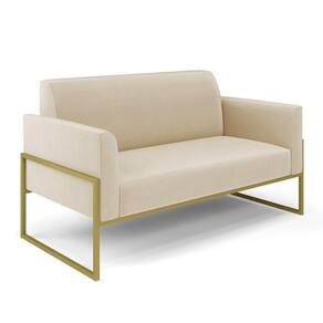 Sofá Namoradeira Base Industrial Alta Dourado Marisa Suede D03 - D\`rossi Cor Bege