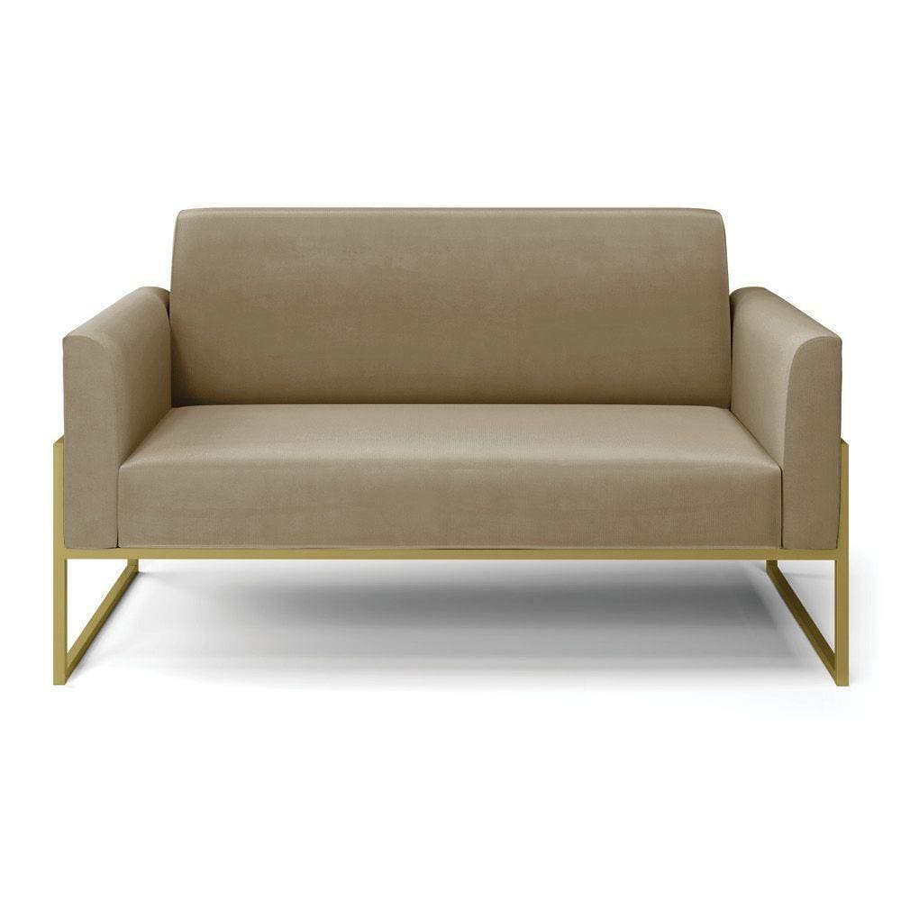 Sofá Namoradeira Base Industrial Alta Dourado Marisa Suede D03 - D\`rossi Cor Marrom Rato