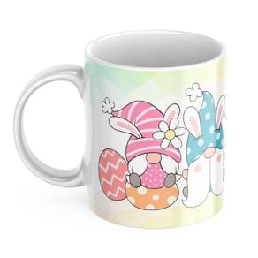 Canéca Xicara de Porcelana Personalizada Orealha de coelho Feliz Pascoa e Amigo Chocolate