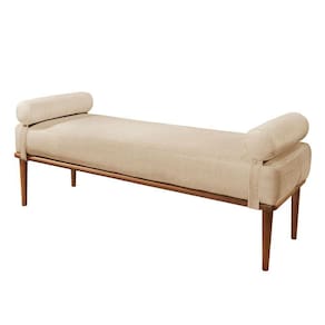 Recamier Puff Berlim Luxo Base Em Madeira Maciça Castellar Móbile Bege Claro