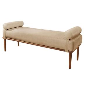 Recamier Puff Berlim Luxo Base Em Madeira Maciça Castellar Móbile Bege