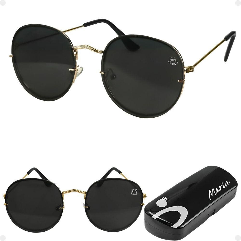 oculos feminino casual preto aço inoxidavel praia + case